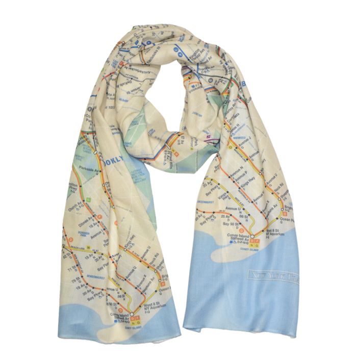 New York City Map Scarf. Manhattan Linen-Weave Pashmina