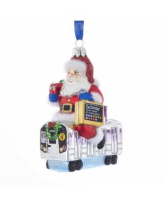 Santa Riding NYC Train Ornament