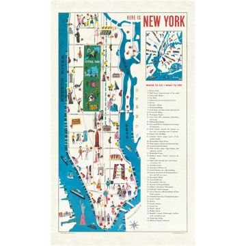 New York Map Vintage Style Tea Towel